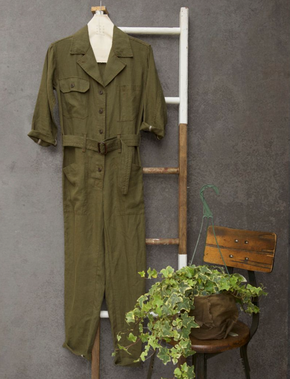 Earhart Jumpsuit - Belgian Linen (Olive) - M
