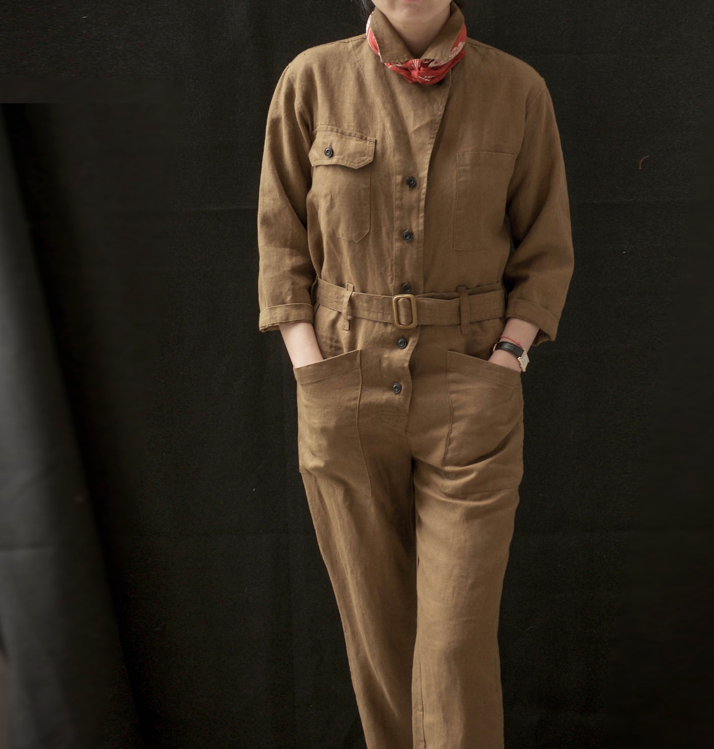 Earhart Jumpsuit - Belgian Linen (Khaki) - XS