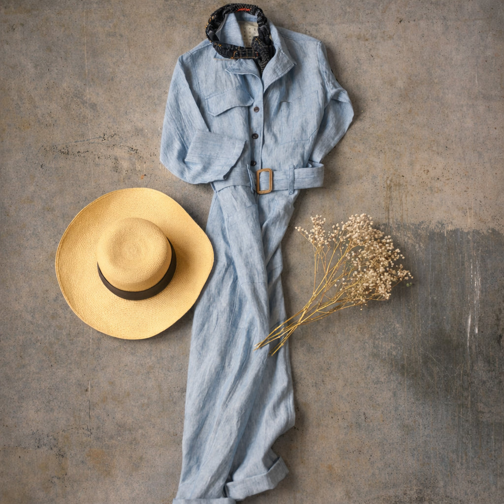 Earhart Jumpsuit -  Belgian Linen (Chambray Blue) -  S, M
