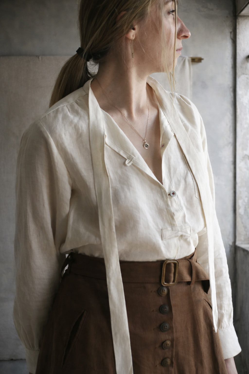 Georgia Linen Skirt - Leather Brown - M, L