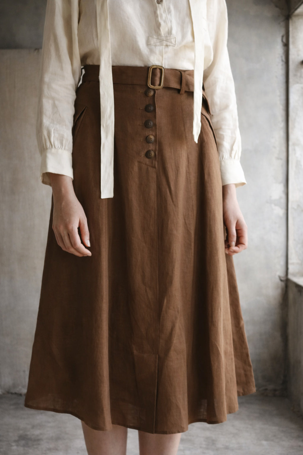 Georgia Linen Skirt - Leather Brown - M, L