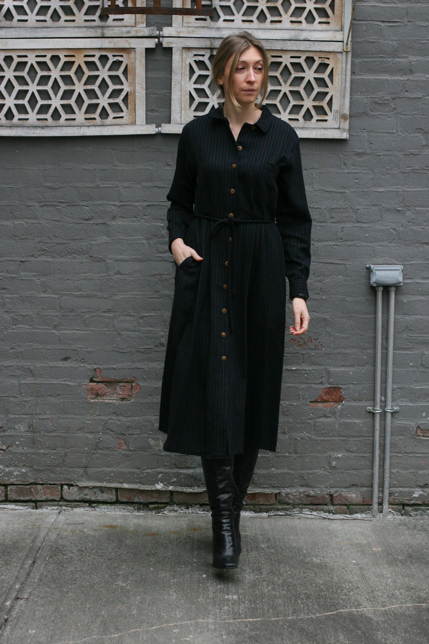 Hepburn Dress - Navy Stripe - S, M