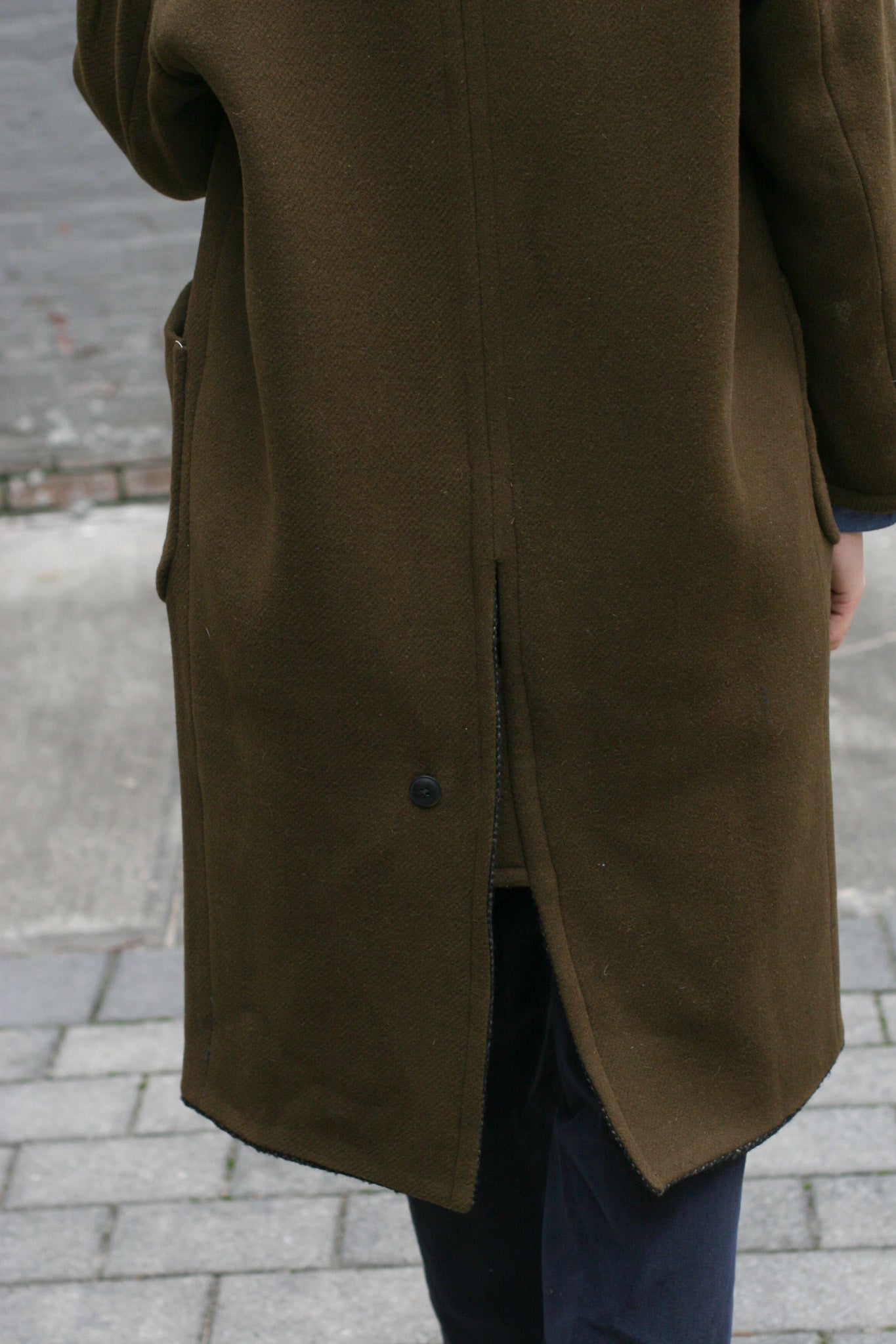 Anne Reversible Wool Coat - OLIVE Green / Brown Texture - XS