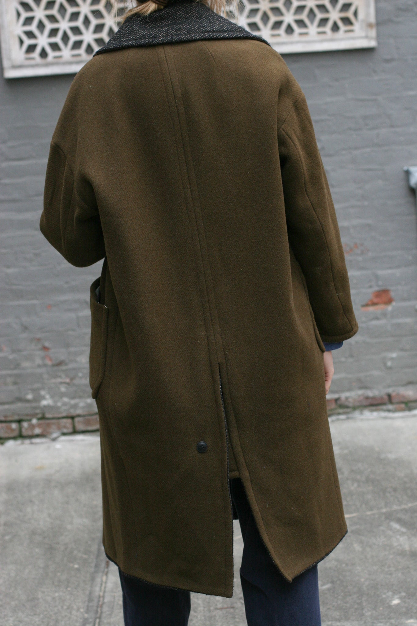 Anne Reversible Wool Coat - OLIVE Green / Brown Texture - XS