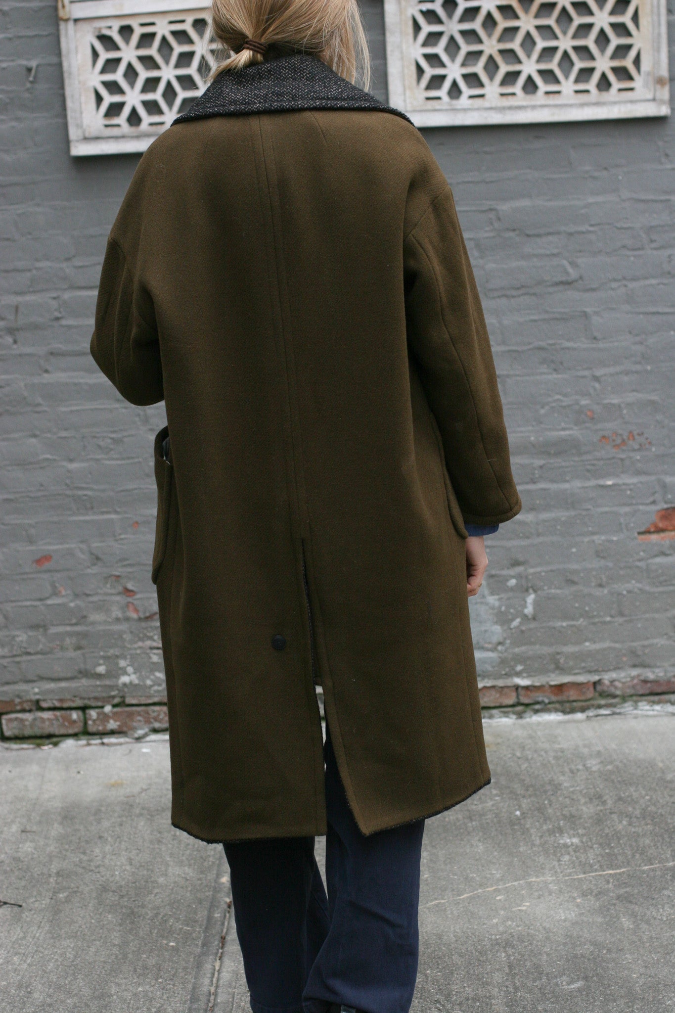 Anne Reversible Wool Coat - OLIVE Green / Brown Texture - XS