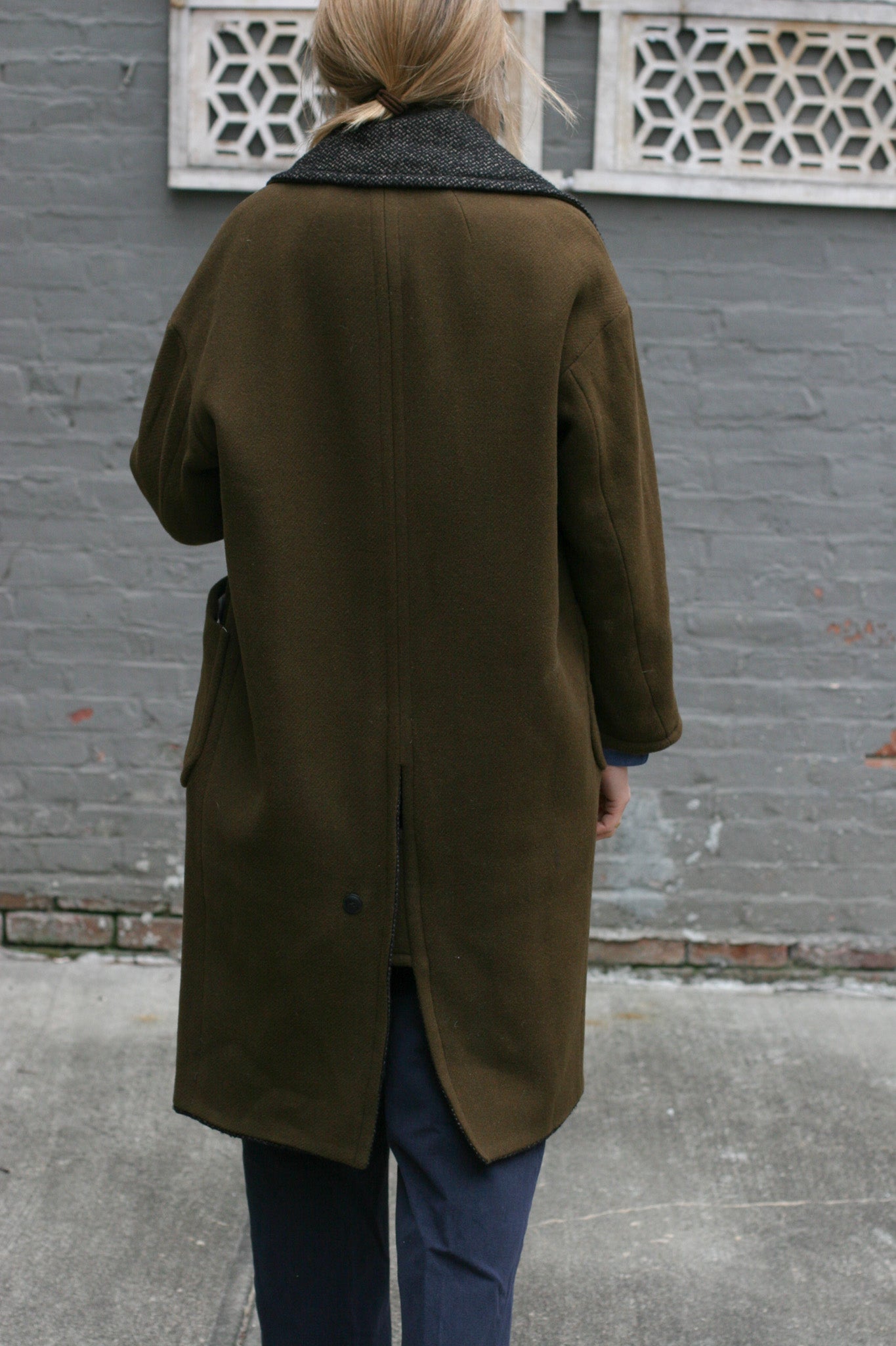 Anne Reversible Wool Coat - OLIVE Green / Brown Texture - XS
