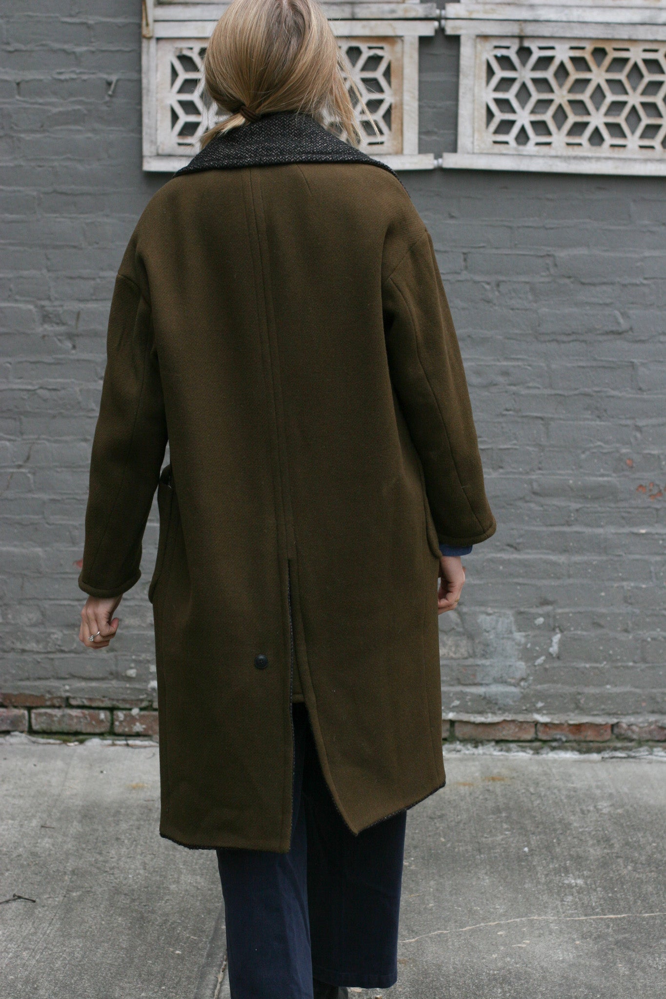 Anne Reversible Wool Coat - OLIVE Green / Brown Texture - XS