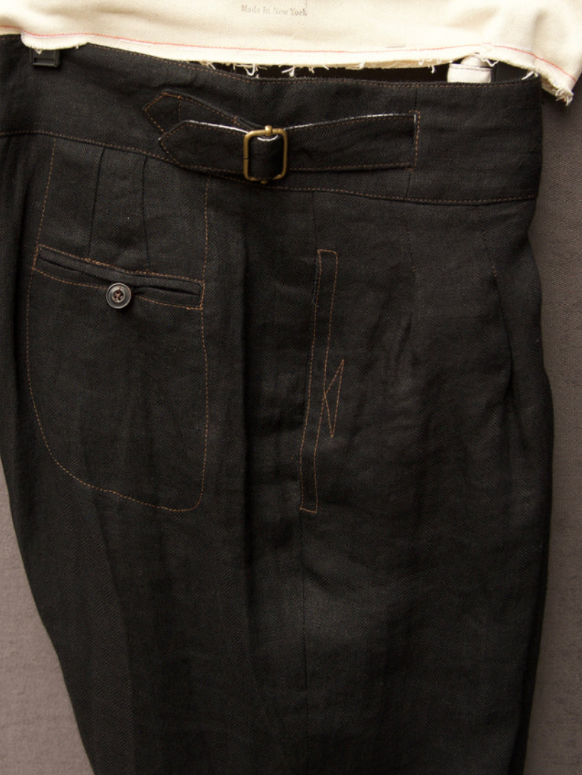 Isa Belted Pants - Black Linen Herringbone - M, L