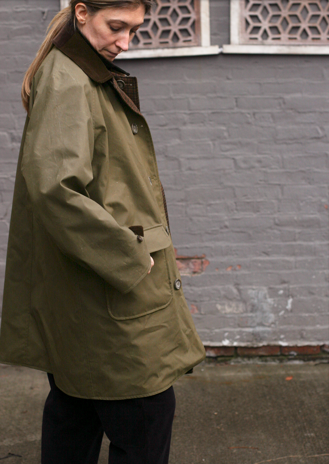 Kingsley Reversible coat- cotton Wax/ Wool  - Dust Wood -  S