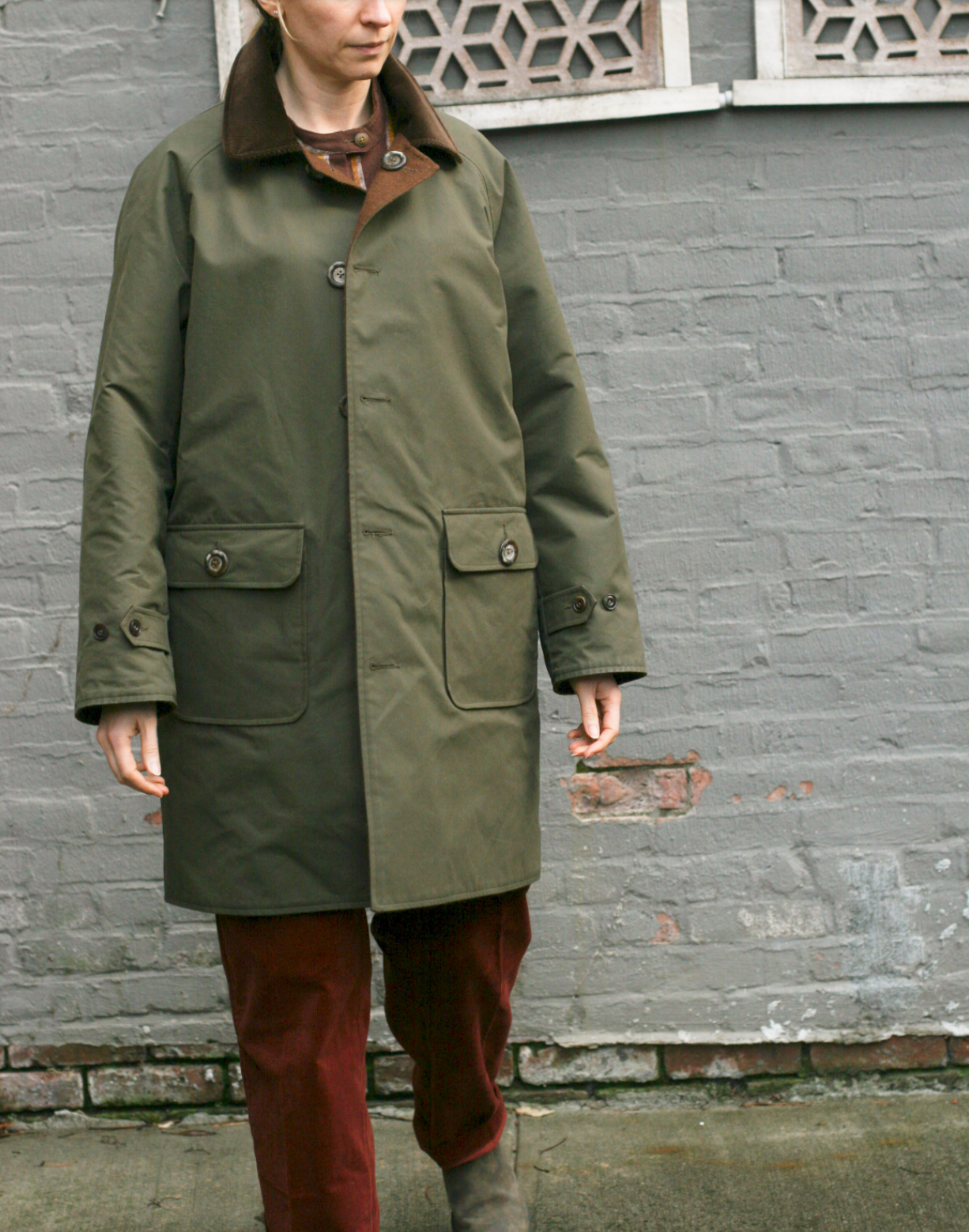 Kingsley Reversible coat- cotton Wax/ Wool  - Army Fatique -  S