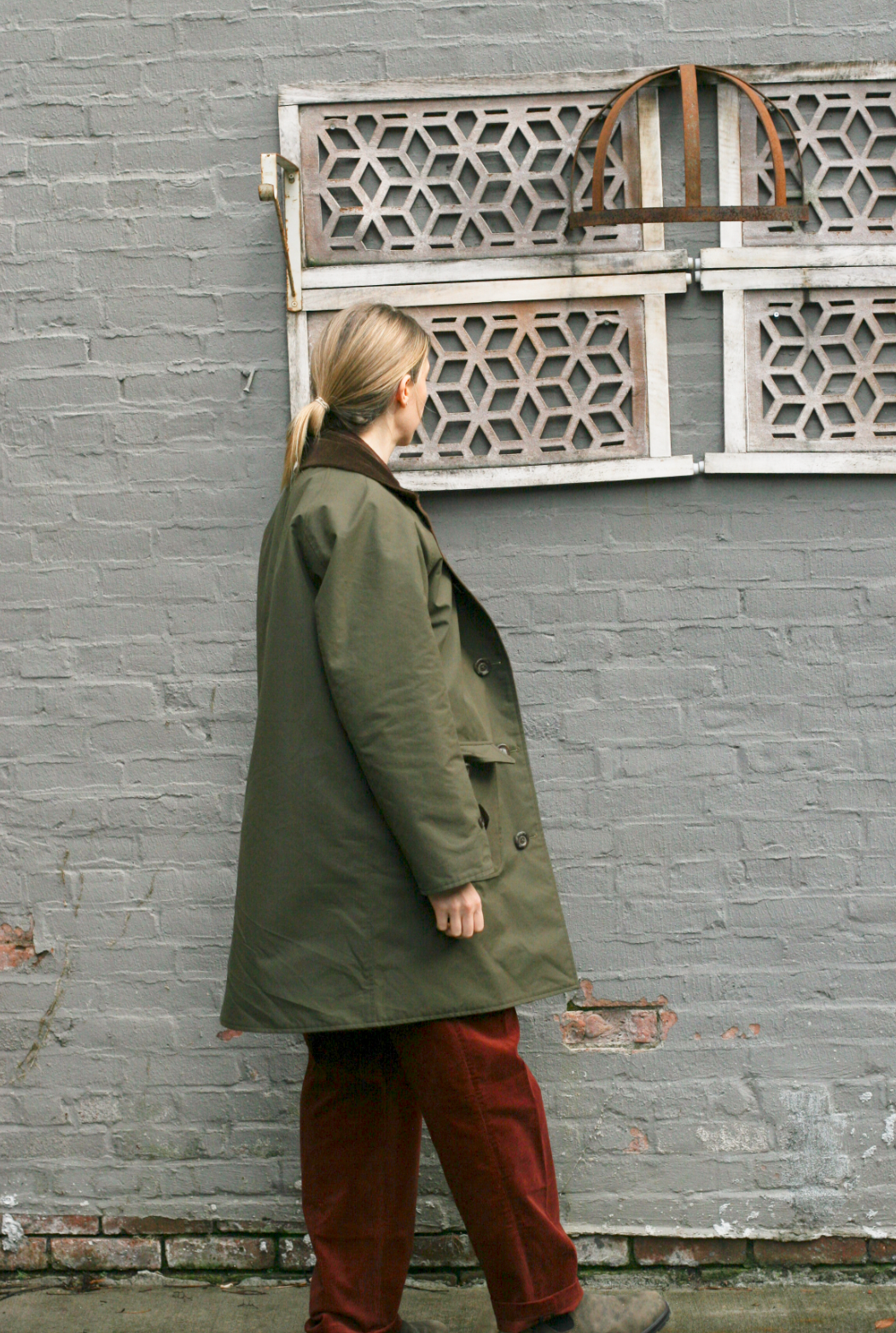 Kingsley Reversible coat- cotton Wax/ Wool  - Army Fatique -  S