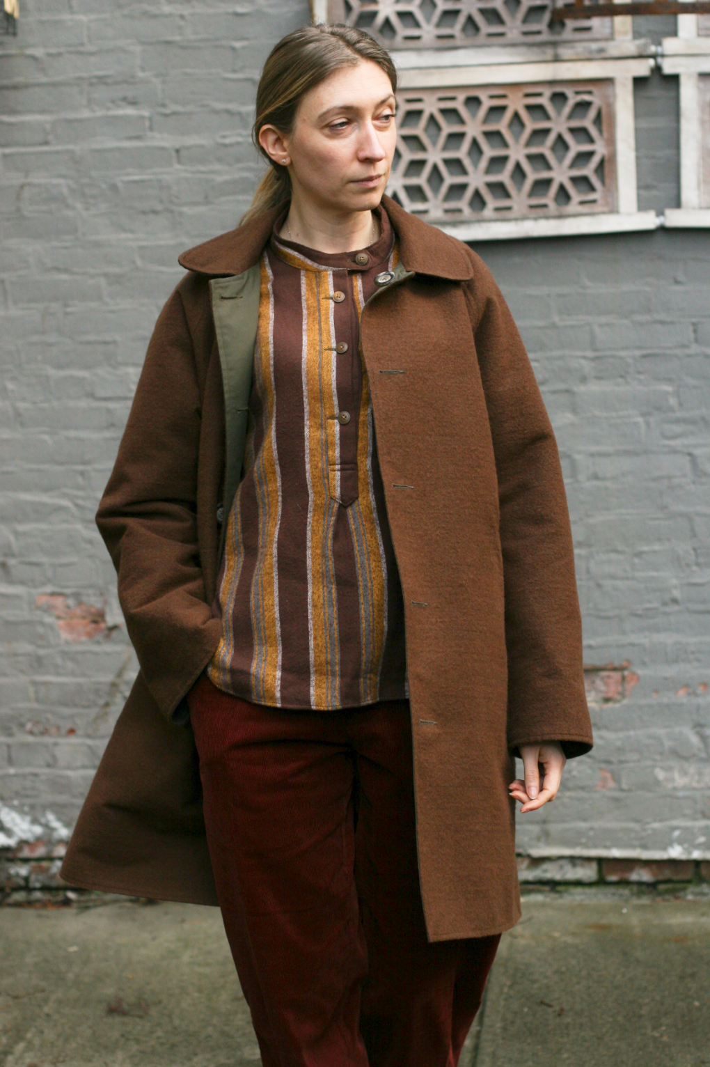 Kingsley Reversible coat- cotton Wax/ Wool  - Army Fatique -  S