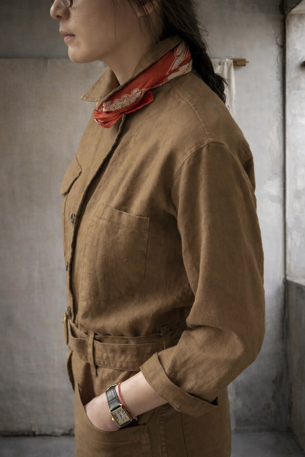 Earhart Jumpsuit - Belgian Linen (Khaki) - XS