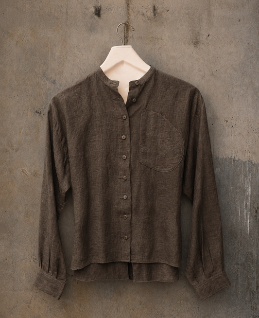 EDITH SHIRT - Belgian Pure Linen : Bark Heather  - XS, S , M