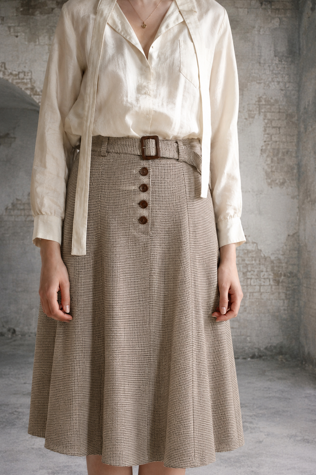 Georgia Linen Skirt - Cotton/ Linen Mini Houndstooth - XS, S, M