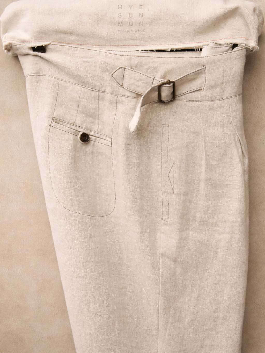 Isa Belted Pants - Cream Linen Herringbone - XS, S, M