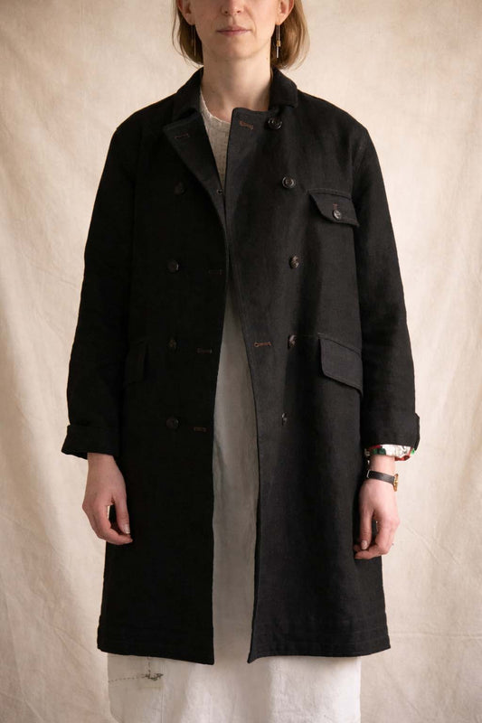 Keaton Trench Coat - Heavy Black Linen - S