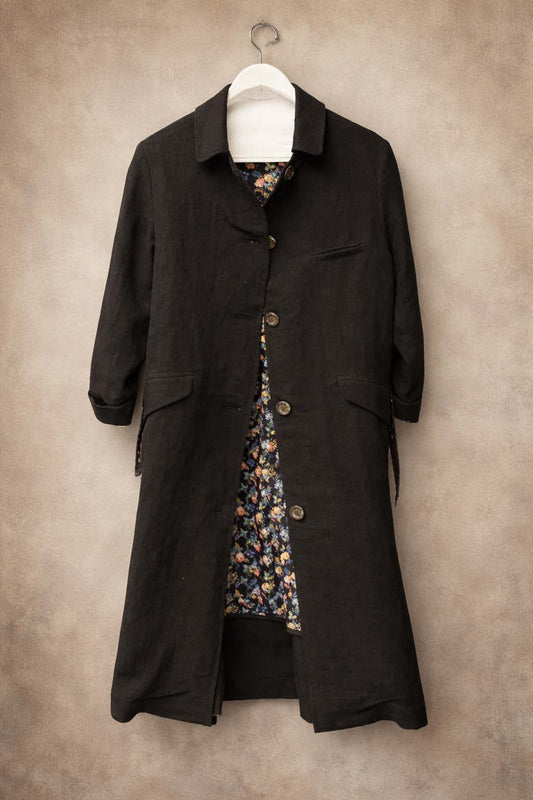 Sontag Coat - Japanese Pre Washed Linen- Sabi Black -  S, M, L